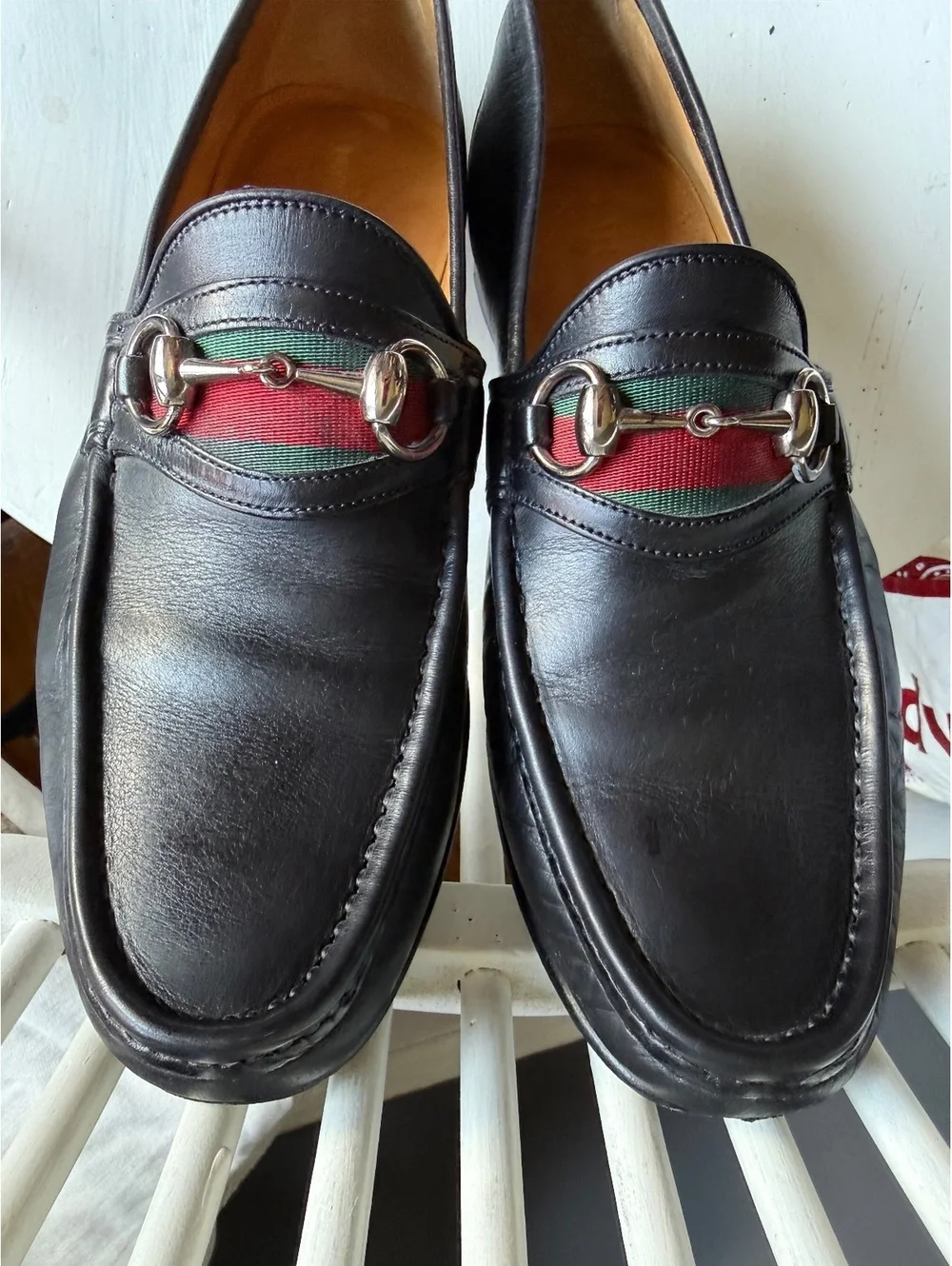 Gucci Men's Black Leather Horsebit Loafers Size 8D